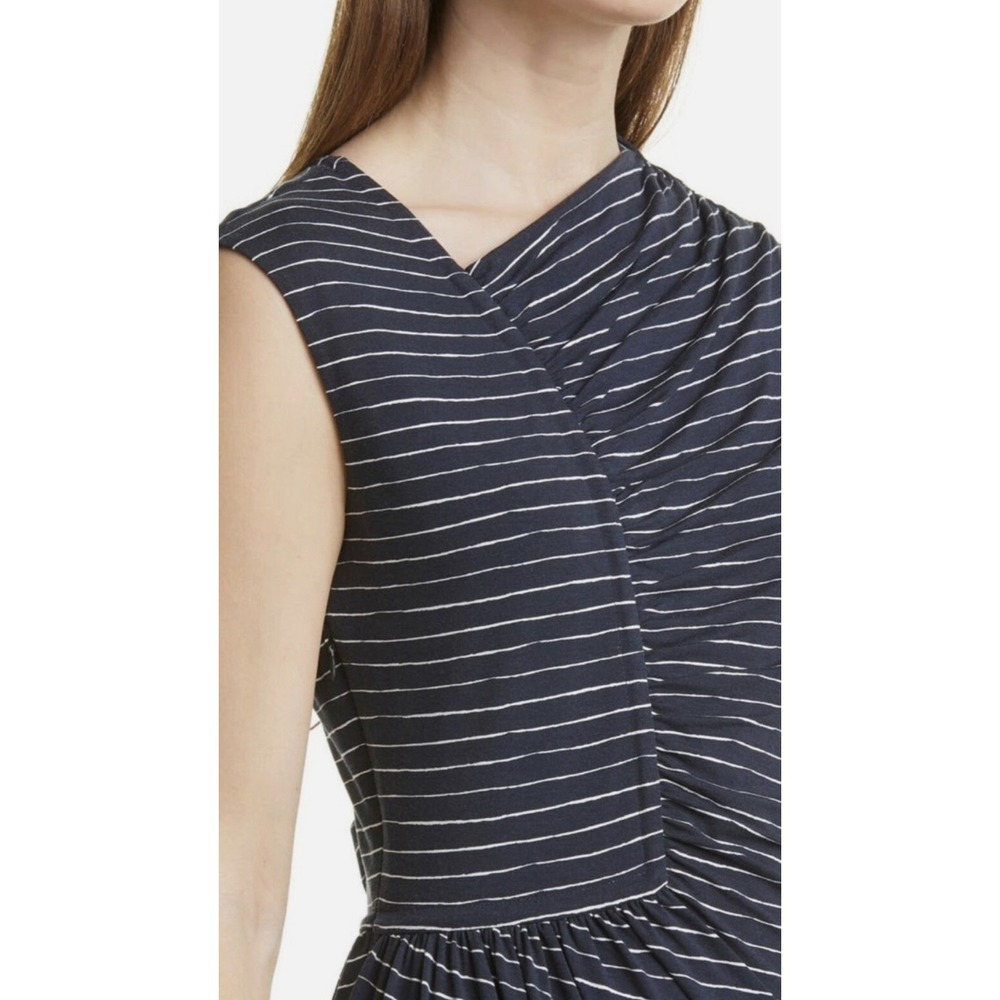 Hugo Boss Midi Dress Esay Ruched Asymmetric Bateau Neckline Blue Striped Size S - Picture 3 of 11